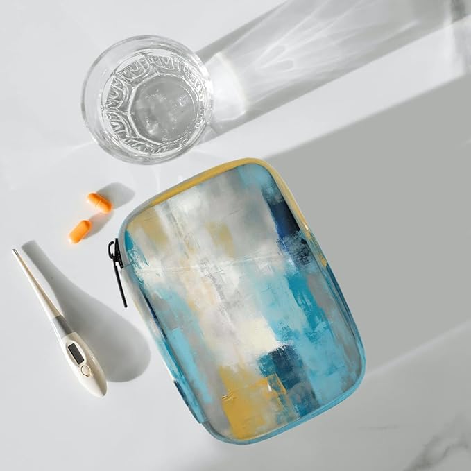 Blue Pattern Abstract Pill Case Travel Pill Organizer Weekly 7 Day Portable with Zipper Medicine Box Pill Case for Vitamins, Birth Control,Fish Oils,Medication, Supplements