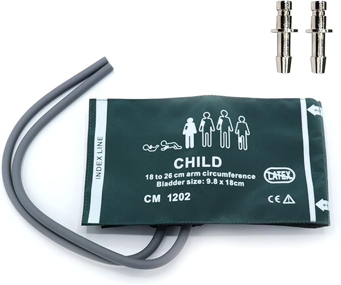 Universal NIBP Cuff with BP12 Connector for Child, 18-26 cm Reusable Dual Tube Nylon Replacement BP Cuff with Inner Airbag for Blood Pressure Monitor Machine