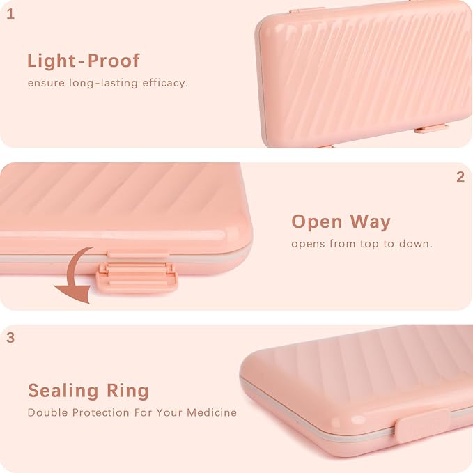 Pill Organizer 3 Times a Day Pink, Weekly Pill Case with Labels, Pill Box Medicine Organizer to Hold Vitamins and Medication | IPX7 Waterproof |21 Independent Sealing Rings