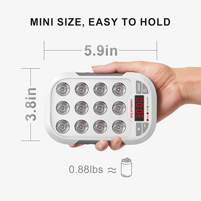 Portable Red Light Therapy, 660/850/1060nm 3 Wavelengths Mini Handheld Red Near Infrared Light Device, 12 Triple Chip Clinical Grade LEDs, Rechargeable, Travel Case, Timer, for Body, BO-60