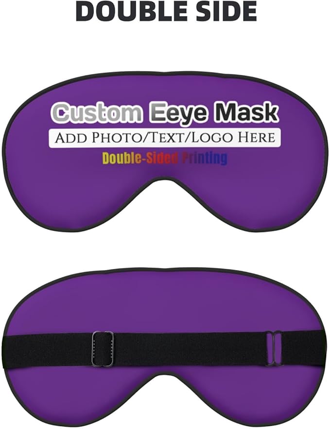 Custom Eye Mask for Sleeping Personalized Your Photo Text Logo Adjustable Strap Sleep Mask Customized Soft Blindfold Eyemask Blackout Eye Cover for Men Women Home Travel Offices Purple
