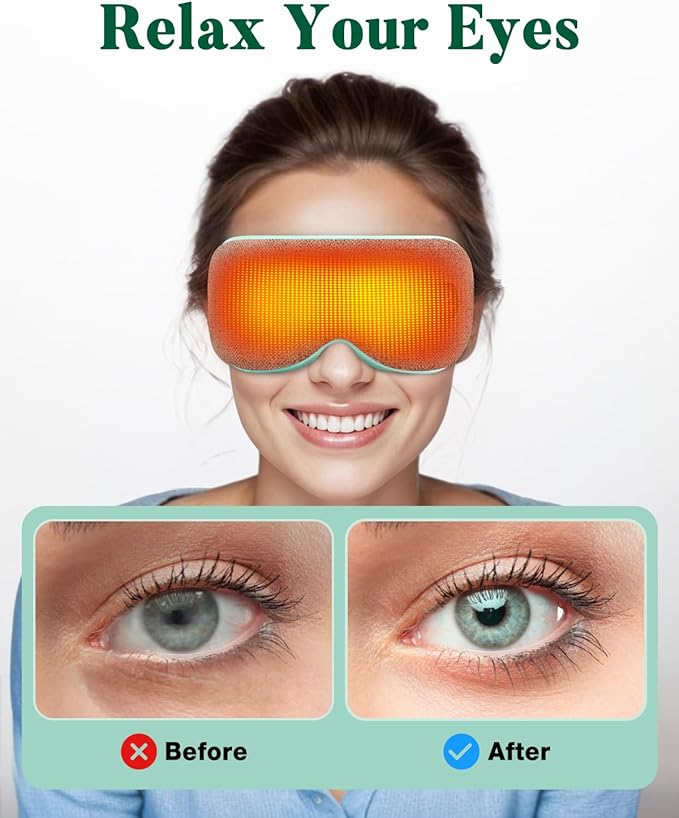 Heated Eye Mask for Dry Eyes, FSA Eligible HSA, Cordless Warm Compress for Eyes, Light Blocking Eye Heating Pad, Styes, Sleep, Cover Washable, Rechargeable, Light Blue