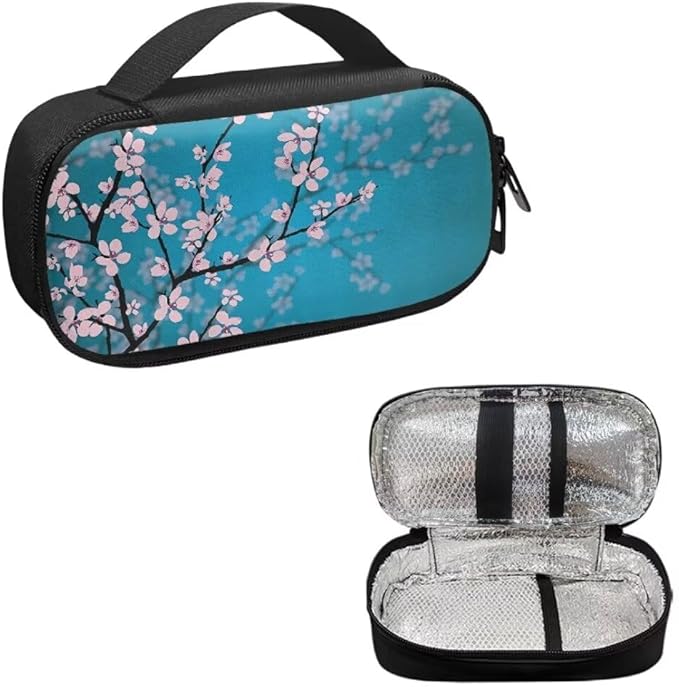 Cherry Blossom Insulin Cooler Travel Case, Diabetic Medicine Carrying Bag Large Capacity Insulated Organizer Medication Cooler Bag for Insulin Pens and Diabetes