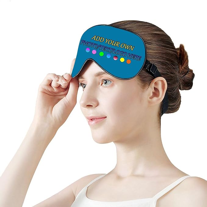 Personalized Eye Mask, Custom Eyeshade Blindfold Add Your Design Image Text Customized Eye Cover with Adjustable Strap for Sleeping Travel Work Naps Blocks Light, Ultramarine