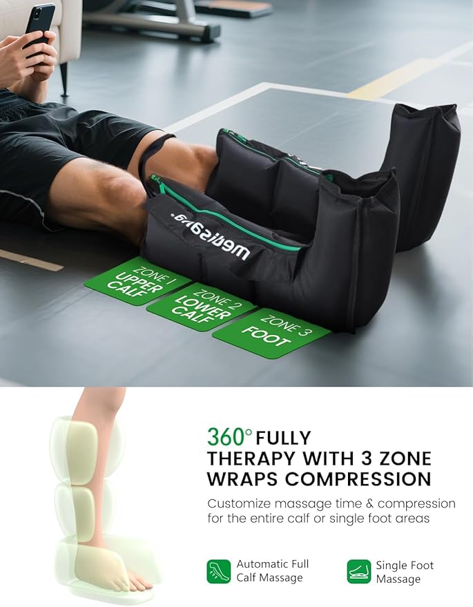 Medisana Leg Massager with Heat and Compression, Leg Massager for Circulation and Pain Relief, Foot and Calf Massager Machine for Edema, Relax Recover-Birthday Gifts for Dad Men Mom Women