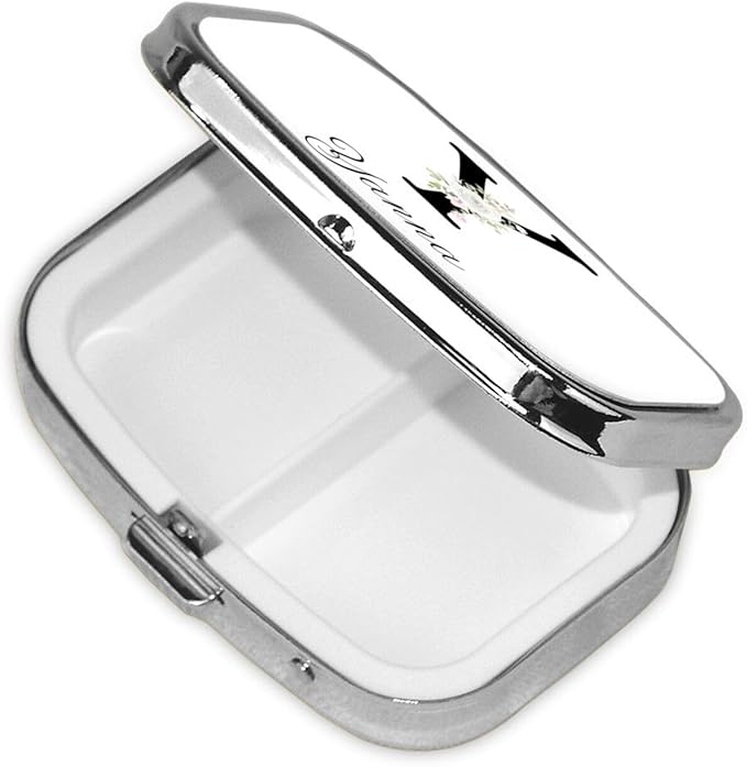 Custom Pill Box Personalized Square Small Pill Case with Mirror Add Your Photo Text Logo Name Decorative 2 Compartment Portable Metal Medicine Container Vitamin Organizer for Pocket Purse Travel (Y)