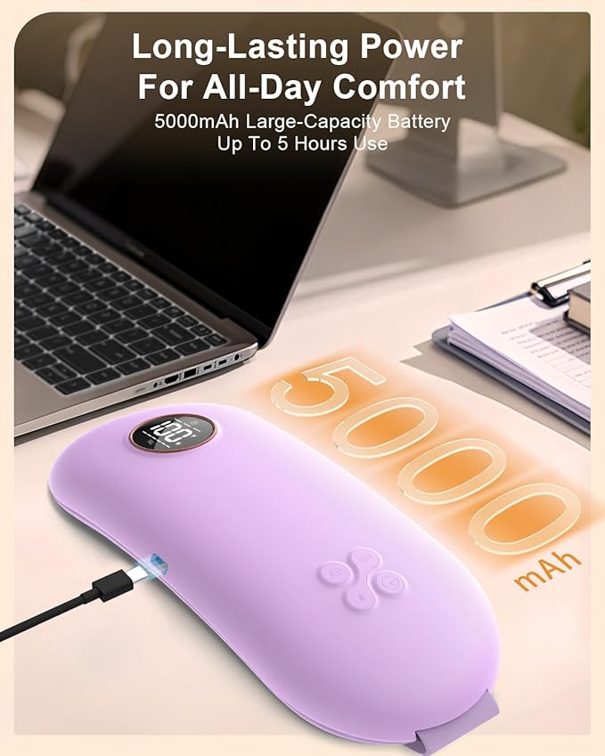 NOWWISH Upgraded Graphene Heating Pad for Period Cramps Pain Relief, Portable Electric Cordless Menstrual Heating Pad with 6 Heat Levels 6 Massage Modes 3 Timer, Easter Gifts for Women Girls, Purple