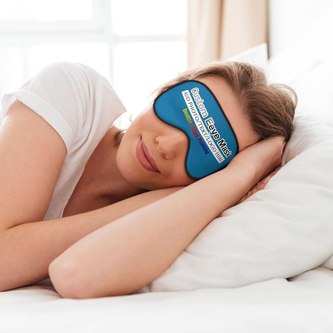 Personalized Eye Masks,Customized Sleep Blindfold Eye Mask,Custom Blackout Eye Cover with Adjustable Strap for Travel and Nap Sapphire Blue