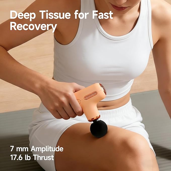 Super Mini Massage Gun Deep Tissue, Portable Handheld Muscle Massager with 5 Speed & 4 Heads for Athletes, Men & Women Muscle Recovery, Percussion Massager Quiet for Home, Gym, Office, Travel, Cream