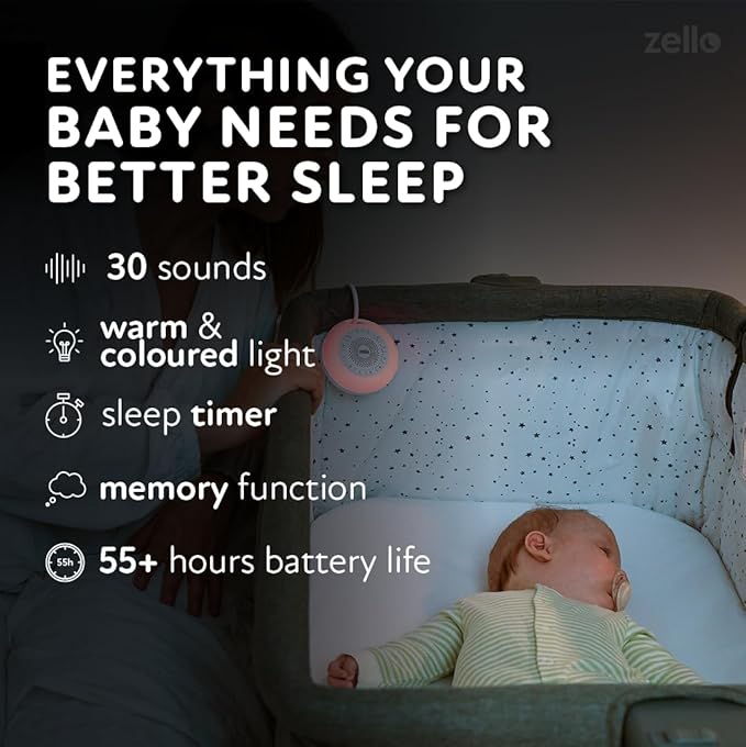 Zello | Portable Pro Max White Noise Machine | 30 Sounds | 55+ Hours Battery Life | 7 Colour Night Light | Child Lock | Sleep Timer | USB Rechargeable | Baby Sleep Aid | Sleep Sound Machine