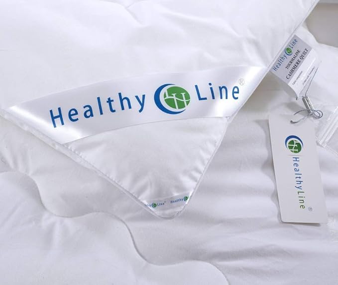 HealthyLine Energy Comforter - Tourmaline Fiber Filled, 233 TC White Cotton Shell, Lightweight, Breathable - Biomagnetic Negative Ion and Far Infrared Therapy (Queen Size)