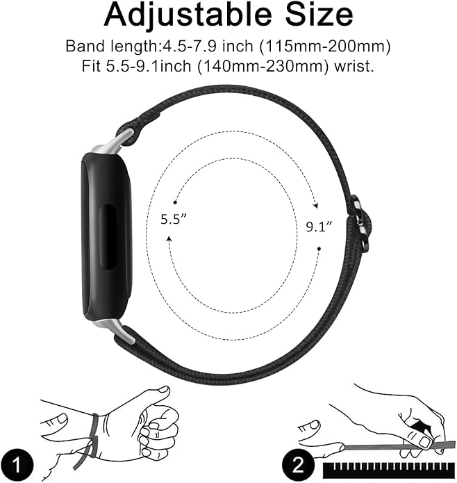 Vancle Elastic Bands for Fitbit Inspire 3 Bands Women, Breathable Adjustable Replacement Stretchy Nylon Loop Wristband Sport Straps Compatible with Fitbit Inspire 3 Fitness Tracker