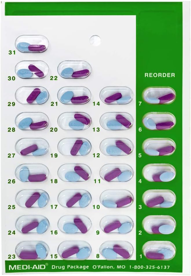 Color Coded Monthly 31 Day Medication Blister Cards Cold Seal - Use Colors for Daily, AM/PM, 3X, 4X, 5X a Day Pill Organizer (6 Pack Green)