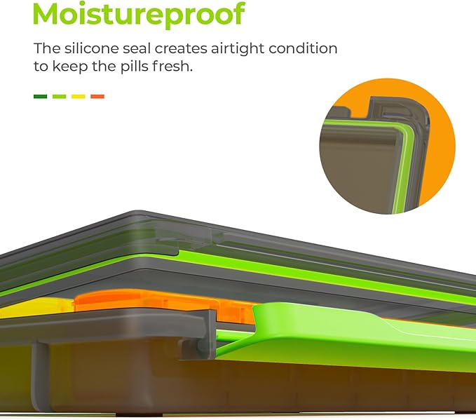 AUVON Moisture-Proof Monthly Pill Organizer, Large 28 Days Pill Box Case with Removable 4 Weeks Medication Organizer Rows, Travel-Friendly to Store Fish Oils, Vitamins, Supplements, Medications