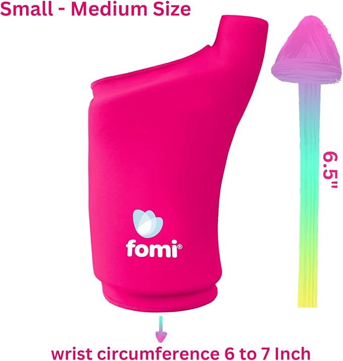 FOMI Wrist Solid Gel Ice Pack | Hot Cold Hand and Thumb Compression Sleeve Wrap for Carpel Tunnel, Arthritis, Tendonitis, Bruises, Swelling, Sports Injuries Pain Relief (Pink - Small/Medium)