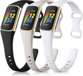 Maledan 3 Pack Bands Compatible with Fitbit Charge 5/Charge 6 Advanced Fitness Tracker, Soft Slim Sport Waterproof Replacement Accessory Wristbands for Women Men, Black/Gray/White