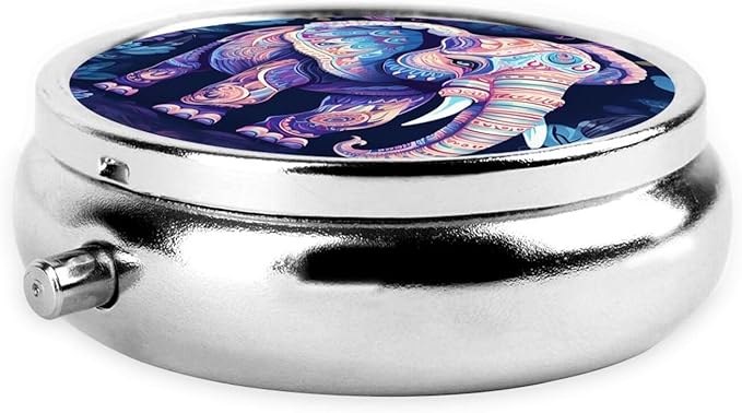 Purple Elephant Print Pill Box 3 Compartment Small Pill Case Portable Pill Box for Pocket Or Purse Cute Medicine Organizer Holder to Hold Vitamins Medication