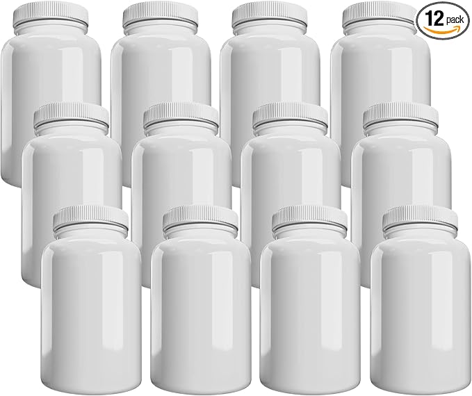 Company (12 Pack) White Pill Packer with Lid, Storage, Plastic Pill Container, 225cc Capacity
