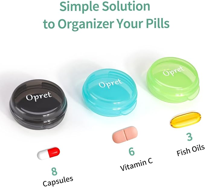 Opret Small Pill Box (3 Pcs), Cute Pill Case Portable for Pocket Purse Briefcase Travel Pills Box Medicine Storage Container Earplug Case (Black&Cyan&Green)