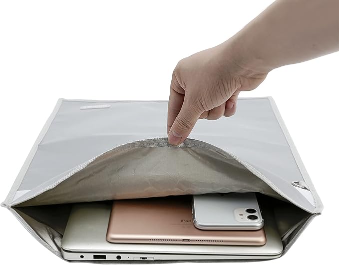 Faraday Bag for Laptops (20 x 15 inches), Faraday Cage, Cell Phone Signal Jammer, Faraday Key Fob Protector, Fireproof & Water Resistant Bag, Anti-Theft Pouch, Anti-Hacking Case Blocker(Grey)