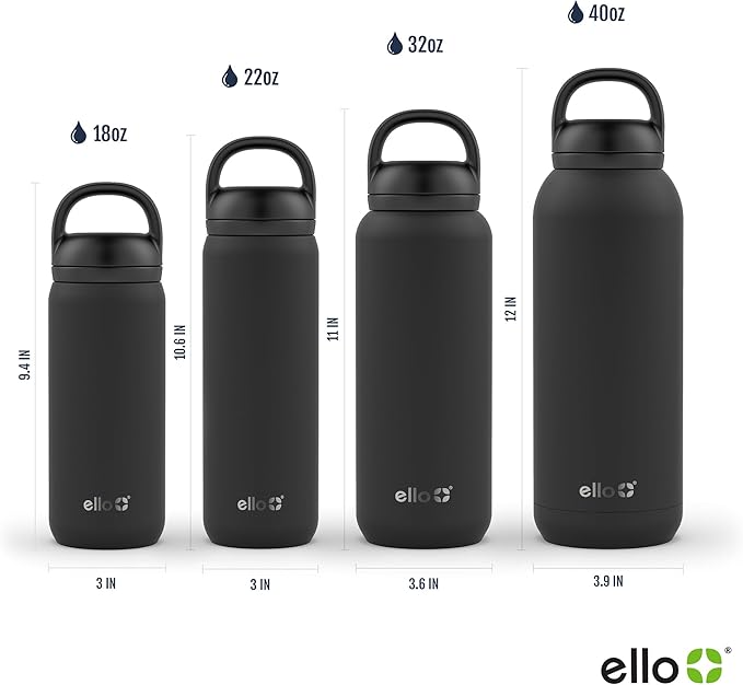 Ello Cooper Twist 40oz Stainless Steel Water Bottle with Chug Lid | Leak Proof | Double Walled and Vacuum Insulated | Built in Carry Loop | Dishwasher Safe | Sage