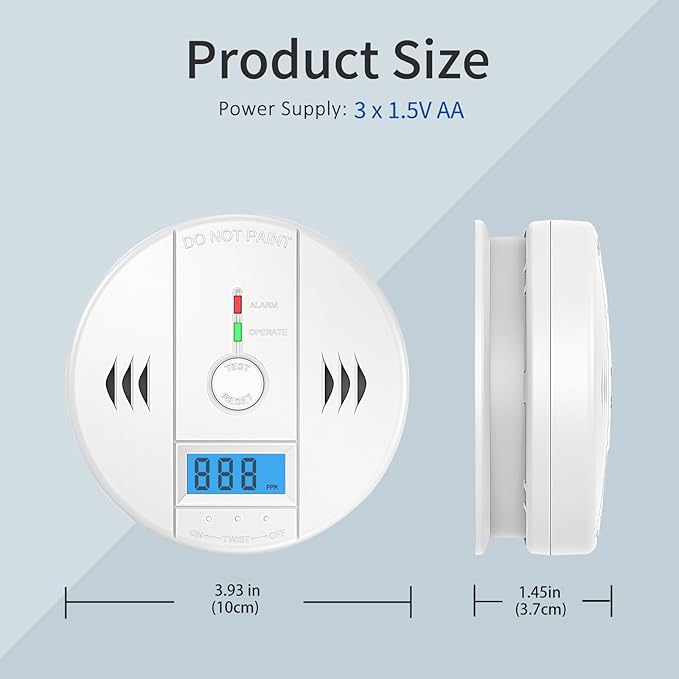 2 Packs Carbon Monoxide Detectors,CO Detector Battery Powered,Carbon Monoxide Alarm with Sensitive CO Sensor,LCD Display and Sound Warning, for Home, Bedroom, Kitchen