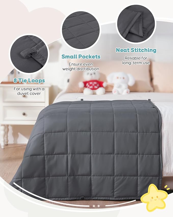 Topblan Weighted Blanket 7 lb, 41" x 60" Heavy Throw Blanket for Teens, Glass Bead Filling for Calming and Better Sleep, Washable, Dark Grey