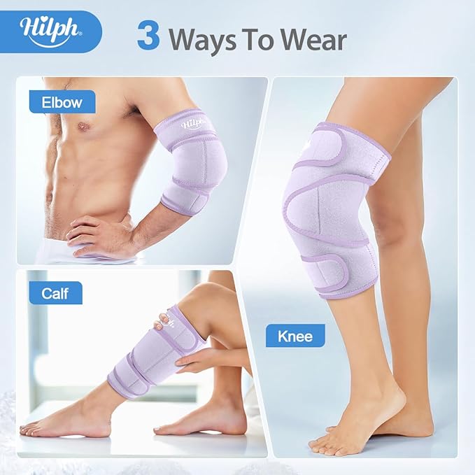 Hilph Hot & Cold Therapy Knee Ice Wrap with Dual Gel Packs & Adjustable Brace for Full Knee Coverage, Pain Relief for Replacement Surgery, Arthritis, ACL, Meniscus Tear, Women, Men Purple
