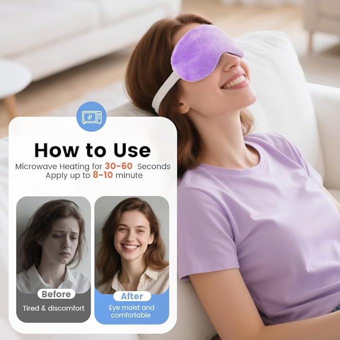Microwave Heated Eye Mask, Steam Warm Compress for Dry Eyes, Work with Relieve, Blepharitis & Stye Treatment (Purple)