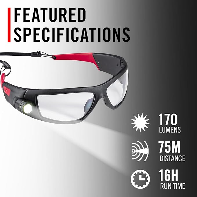 Coast SPG500 Rechargeable Lighted LED Safety Glasses, Tilt-and-Twist Optic, ANSI Z87 Standards, 2 Scratch Resistant Lenses (Clear, Yellow) Included, UV Protection, Protective Carrying Case Included