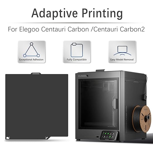 Double Sided Smooth PEI for Elegoo Centauri Carbon/Centauri Carbon 2 Build Plate Carbon Plates 260x271mm Flexible Removable Hardened Steel PLA Plate Heatingbed for Elegoo CC Platforms.