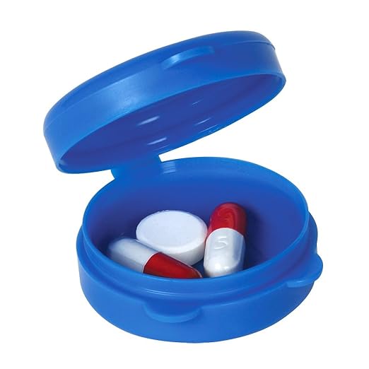 EZY DOSE Daily Round Pocket Pharmacy, Portable On-The-Go, Pill Box, Organizer and Vitamin Containers, Snap Shut Lids, Perfect For Traveling, Colors May Vary, 2 Pack, BPA Free
