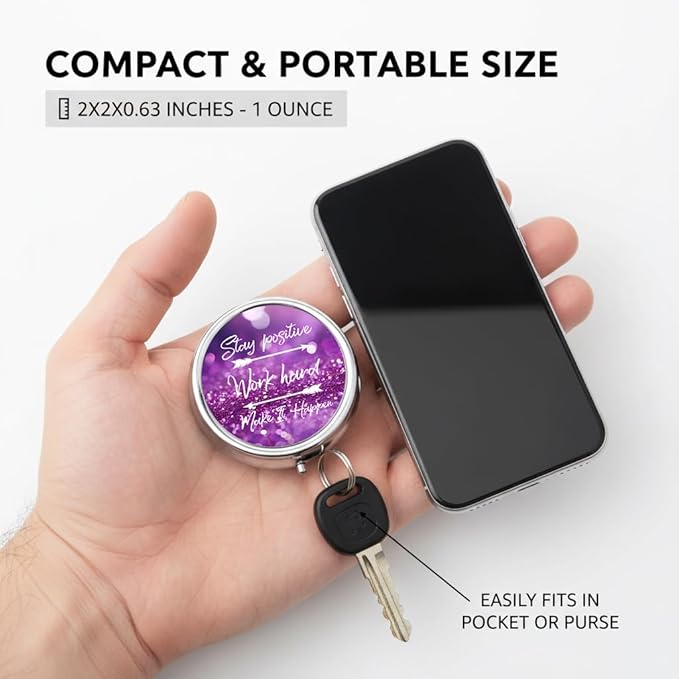 Stay Positive Pill Box 3 Compartment Small Pill Case,Portable for Pocket or Purse Pill Organizer Pill Container Holder with Mirror to Hold Vitamins, Medication, Fish Oil and Supplements