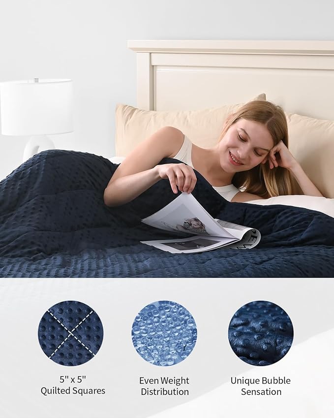Mr. Sandman Weighted Blanket for Adults Queen, Minky Heavy Blanket for Woman, Man Sleeping/Calm, Soft and Cozy Weighted Throw Blankets, Machine Washable, 60 x 80in, 15 lbs, Navy Blue