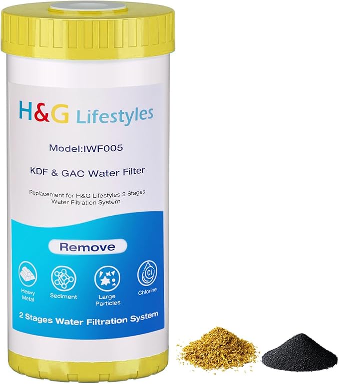 H&G Lifestyles 10" x 4.5" Whole House KDF and Carbon Water Filter, Reduce Chlorine Heavy Metal Improve Water Taste,Compatible with 84637, WPX5BB97P, PC10, 355214-45, 355215-45, WP10BB97P, WP5BB97P
