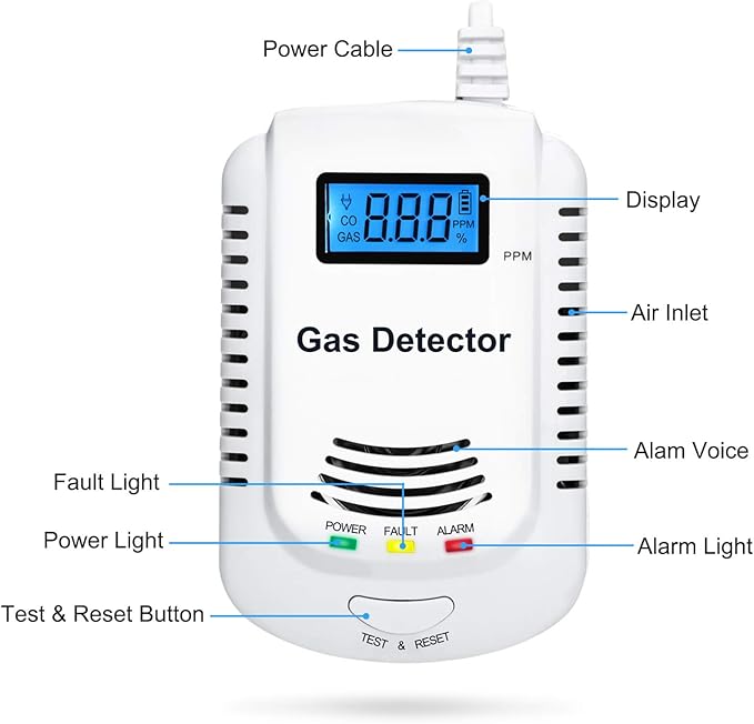 Carbon Monoxide and Natural Gas Detector,Combination Carbon Monoxide and Gas Detector Plug in for Home,Bedroom,RV (2 Packs)