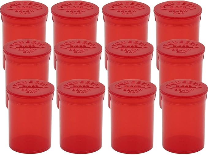 Multi-Use Airtight Empty Pill Bottles with Hinged Lids, 30 Dram Plastic Bottle Organizer for Supplements, Vitamins & Medicines, 12 Pack (Red Translucent)
