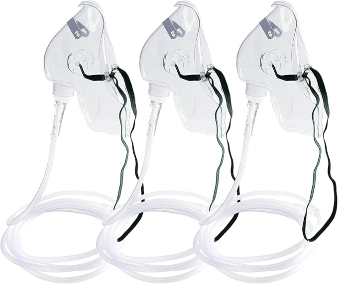 3 Pack Oxygen Mask for Face Adult with 7 Ft Tube, Adult Oxygen Mask with Adjustable Elastic Strap - Adult Elongated XL,Clear