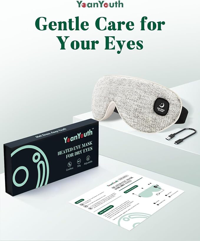 Heated Eye Mask for Dry Eyes, FSA Eligible HSA, Cordless Warm Compress for Eyes, Light Blocking Eye Heating Pad, Styes, Sleep, Cover Washable, Rechargeable, Light Gray