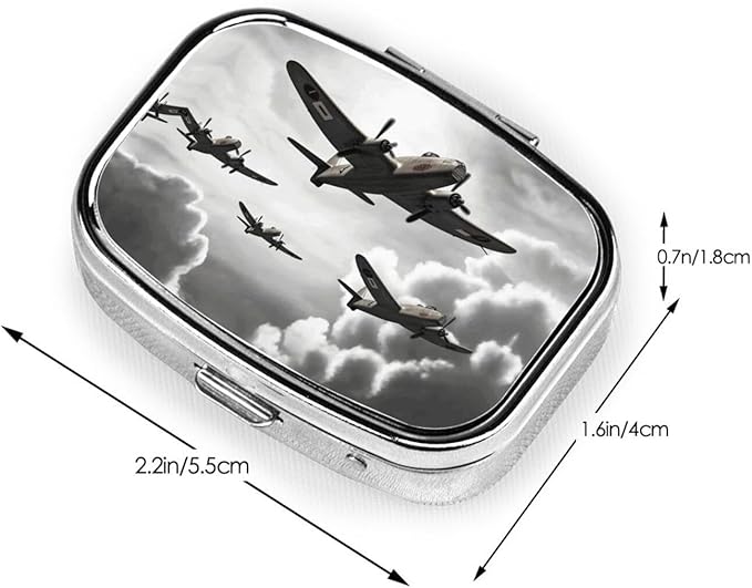 Square Pill Box 2 Compartment Medicine Pill Case World War Pill Box for Purse Pocket Waterproof Metal Pill Container Portable Pill Holder Mini Pill Organizer for Travel or Daily