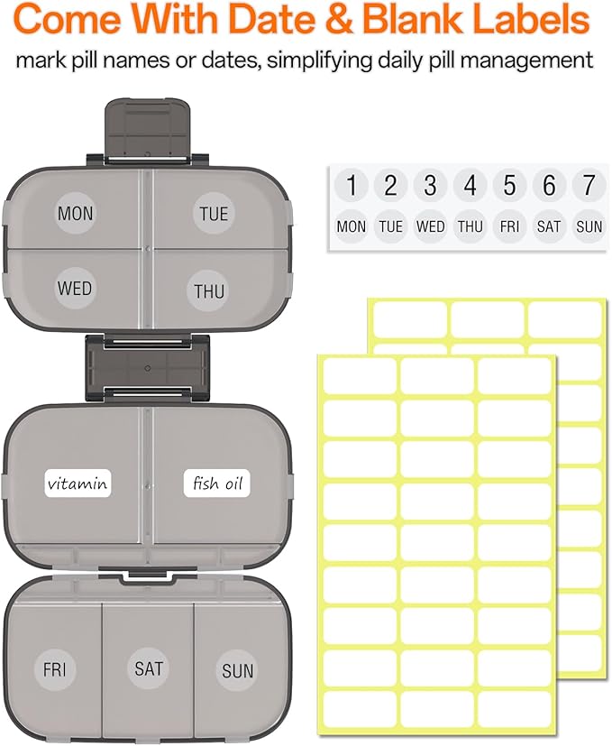 Foldable Travel Pill Organizer 3 Layers Large Capacity, Portable Pill Box Case with 9 Compartments for Medication Vitamins Supplements (Black)