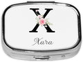 Custom Pill Box Personalized Square Small Pill Case with Mirror Add Your Photo Text Logo Name Decorative 2 Compartment Portable Metal Medicine Container Vitamin Organizer for Pocket Purse Travel (X)