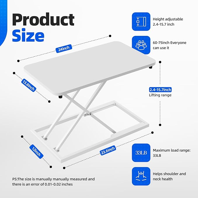 Standing Desk Converter Height Adjustable, Sit to Stand up Desk Riser Computer Workstation use in Laptop and Single Monitor Ergonomic Desktop Workstation for Home Office - White