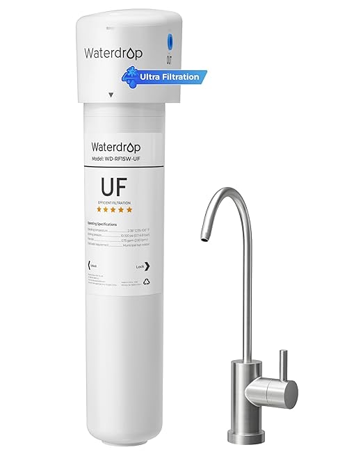 Waterdrop 15UBW-UF 0.01 μm Ultra Filtration Under Sink Water Filter System, Reduces Lead, Chlorine, Bad Taste & Odor, 2 Years, with Dedicated Brushed Nickel Faucet, USA Tech