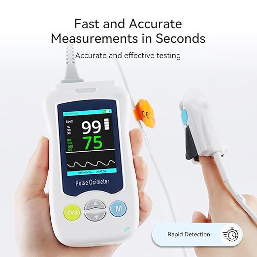 Overnight Pulse Oximeter, Medical Grade Accuarcy SpO2 & PR Continuous Pulse Oximeter Pediatric Blood Oxygen Saturation Monitor Handheld Infant with Adjustable Alarms and 500 Data Storage for Adult Baby