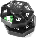 2 PCS-Large Weekly Pill Organizer,XL 7 Day Pill Box Case,Pill Dispenser Portable Small for Pocket or Travel,Pill Container for Vitamin, Cod Liver Oil, Pills, Supplements-Arthritis Friendly (Black)