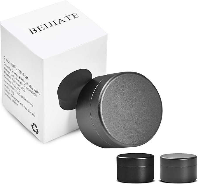 Small Daily Pill Box - Portable Waterproof Metal Pill Case for Pocket or Purse Aluminium Alloy Round Travel Pill Container Storage Container 2 Pieces (Black Grey)