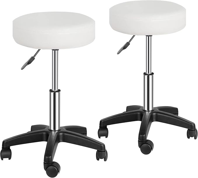 SUPER DEAL Adjustable Height Hydraulic Rolling Swivel Stool Tattoo Facial Massage Spa Salon Medical Stool,Set of 2,White