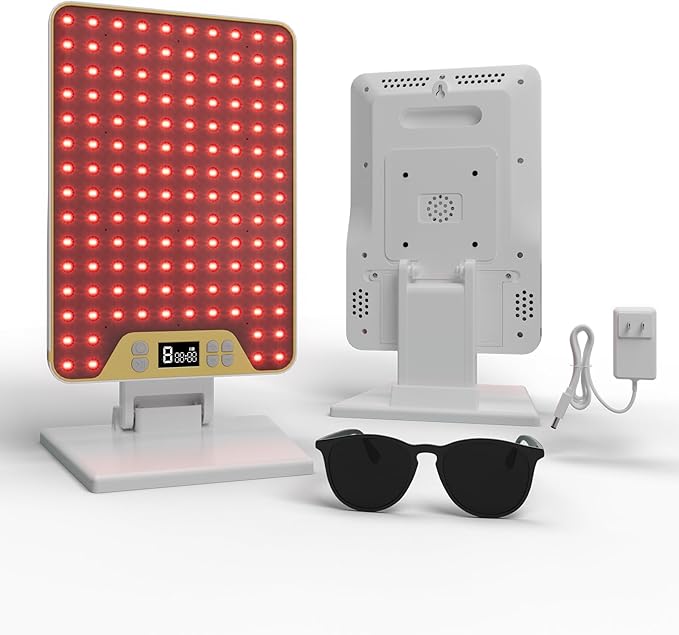 Red Light Therapy Device, Triple Chip Elite Grade LED Red Infrared Light Device with Near-Infrared Light 630nm,660nm 850nm, Ideal for Face & Body, 9 Adjustable Timer Settings, Adjustable Angle,White