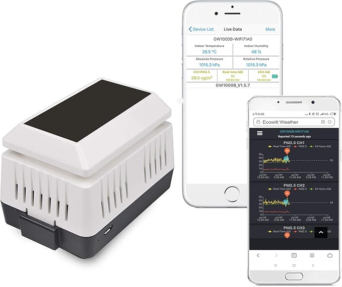 ECOWITT WH43 Indoor PM2.5 Air Quality Sensor, Need to Pair with Wi-Fi Gateway or Consoles, Accessory Only, Can Not Be Used Alone, 915 MHz